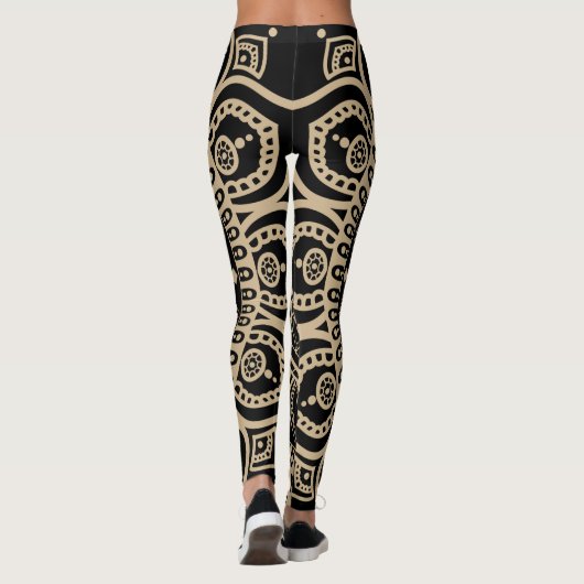 Perfect volledig grafisch Mandala yoga zwart en go Leggings (Achterkant)