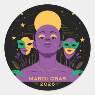 Perfect voor Mardi Gras 2026 Ronde Sticker