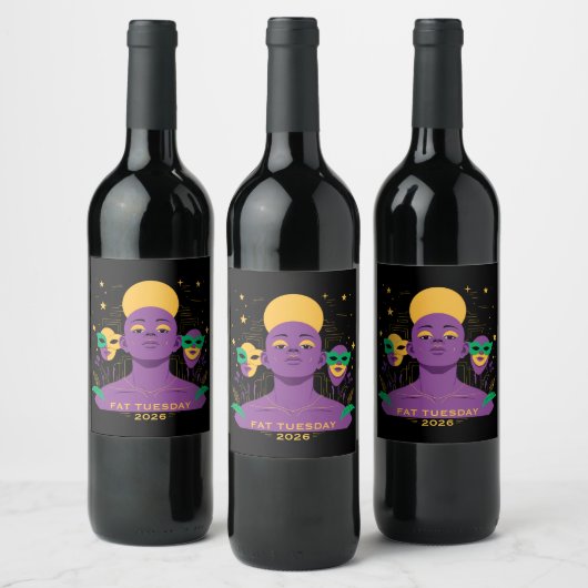 Perfect voor Mardi Gras 2026 Wijn Etiket (Flessen)