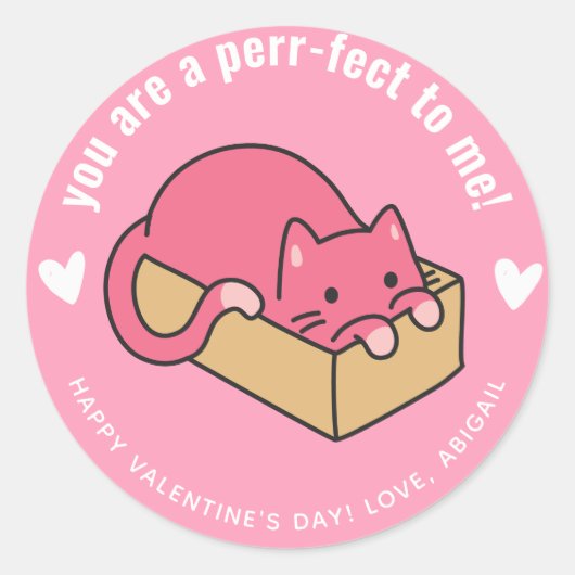 Perfect voor mij! Schattigee Cat Classroom Valenti Ronde Sticker (Voorkant)