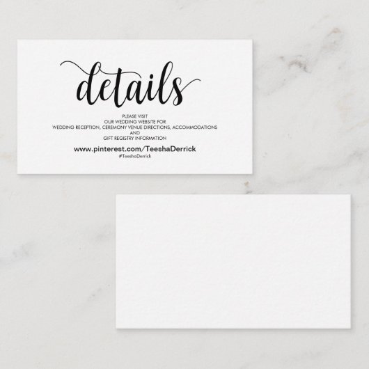 Perfect Wedding Website Details Behuizing Kaart (Voorkant / Achterkant)