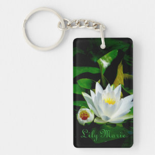 Perfect White Water Lily en Bud Sleutelhanger