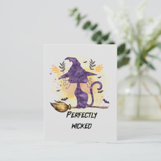 Perfect Wicked - Zwarte Heks Kat Briefkaart (Staand voorkant)