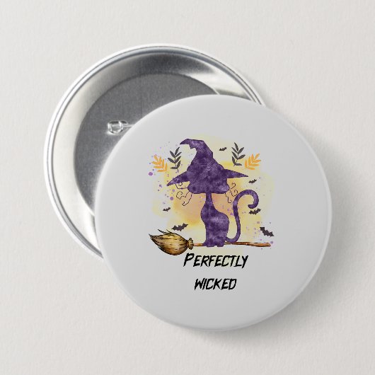 Perfect Wicked - Zwarte Heks Kat Ronde Button 7,6 Cm (Voorkant /achterkant)