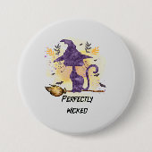 Perfect Wicked - Zwarte Heks Kat Ronde Button 7,6 Cm (Voorkant)