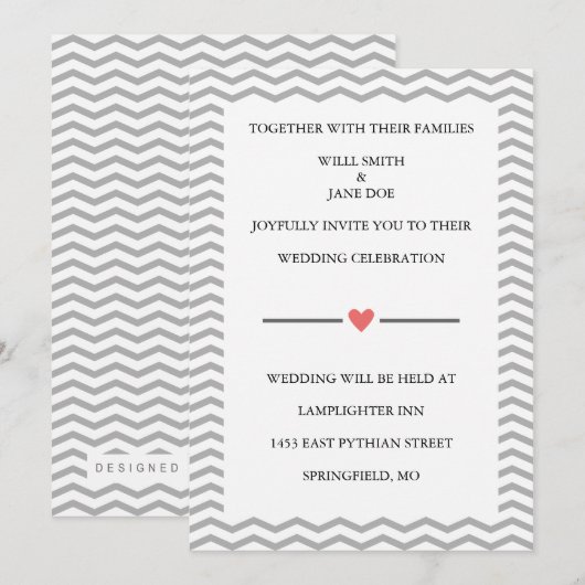 Perfect Zig Zag Wedding Invitation Kaart (Voorkant / Achterkant)