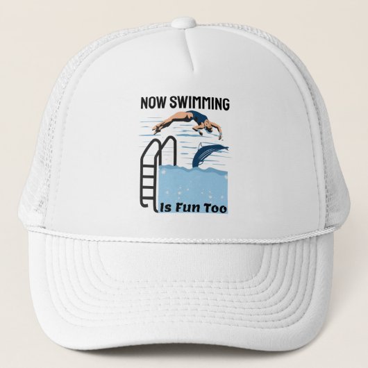Perfect zwemontwerp - Nu zwemmen is te leuk Trucker Pet (Voorkant)