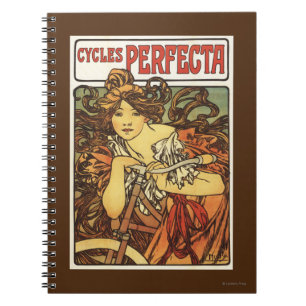 Perfecta-fietsen met vrouw advertentieposter notitieboek