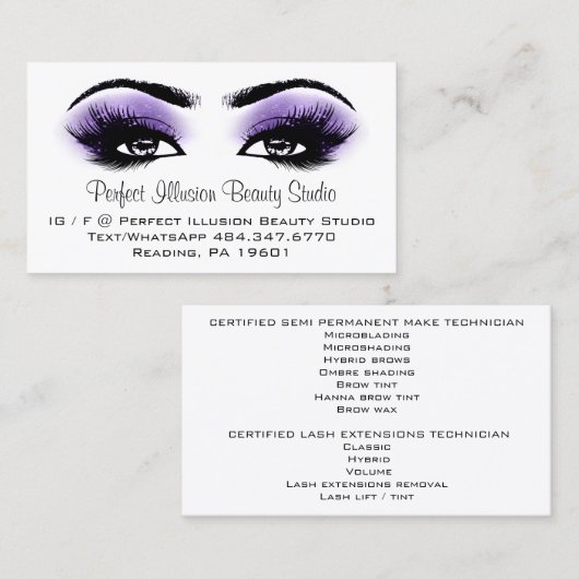 Perfecte Beauty Studio Services Lashes Brows Visitekaartje (Voorkant / Achterkant)