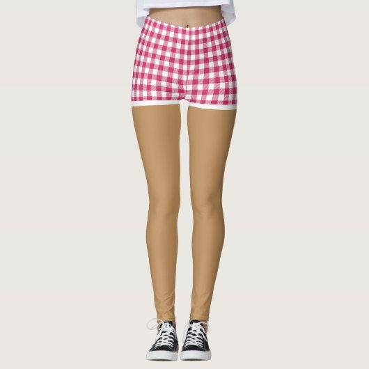 Perfecte benen in moderne Cherry Red Gingham Short Leggings (Voorkant)