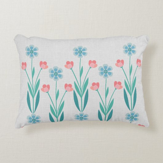 Perfecte Bloementuin Stofblauw & Blozend Roze Accent Kussen (Voorkant)