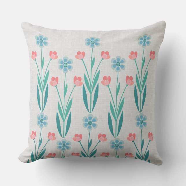 Perfecte  Bloementuin Stofblauw & Blozende Roze Kussen (Voorkant)