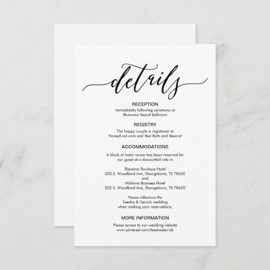 Perfecte bruiloft Details Behuizing Kaart (Voorkant / Achterkant)