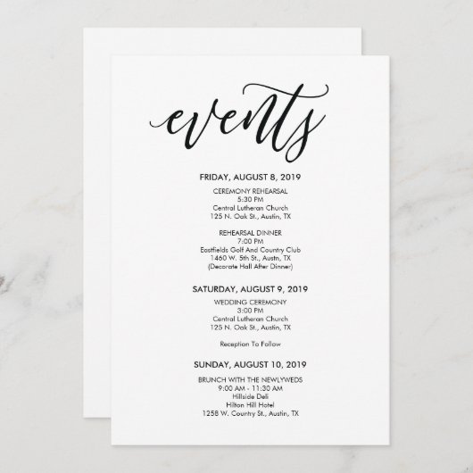 Perfecte bruiloft tijdlijn / reiskaart kaart (Voorkant / Achterkant)