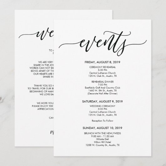 Perfecte bruiloft tijdlijn / reiskaart kaart (Voorkant / Achterkant)