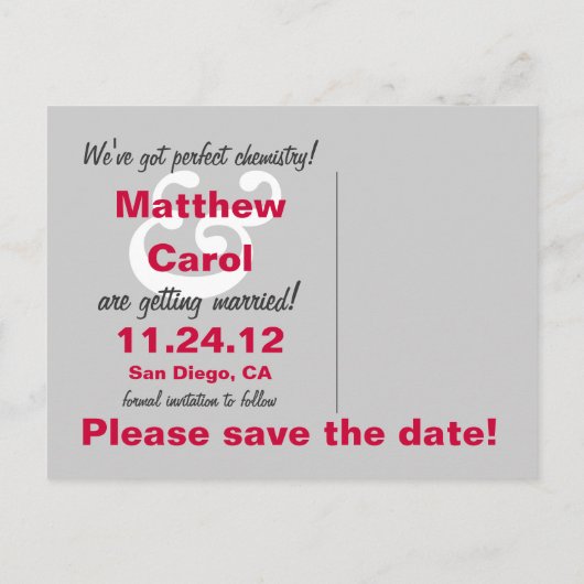 Perfecte chemie Bewaar de datum Aankondigingskaart (Achterkant)