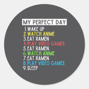 Perfecte Dag Anime Gamen Ramen Liefhebber Grappig Ronde Sticker