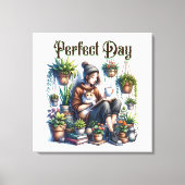 Perfecte dag | Meisje Lezen met Kat en Planten Canvas Afdruk (Voorkant)