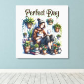 Perfecte dag | Meisje Lezen met Kat en Planten Canvas Afdruk (Insitu (Houten vloer))