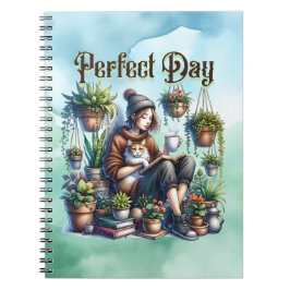 Perfecte dag | Meisje Lezen met Kat en Planten Notitieboek