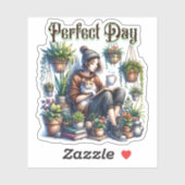 Perfecte dag | Meisje Lezen met Kat en Planten Sticker (Vel)