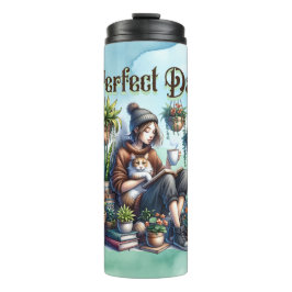 Perfecte dag | Meisje Lezen met Kat en Planten Thermosbeker