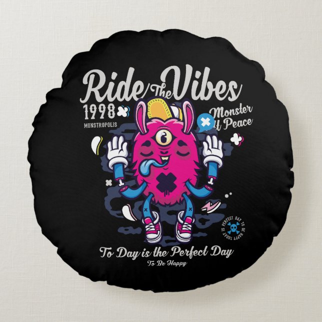 Perfecte dag om gelukkig te zijn | Grappig monster Rond Kussen (Voorkant)