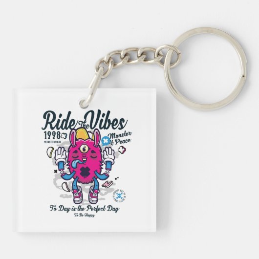Perfecte dag om gelukkig te zijn | Grappig monster Sleutelhanger (Achterkant)