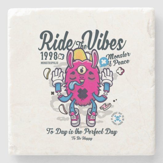 Perfecte dag om gelukkig te zijn | Grappig monster Stenen Onderzetter (Voorkant)