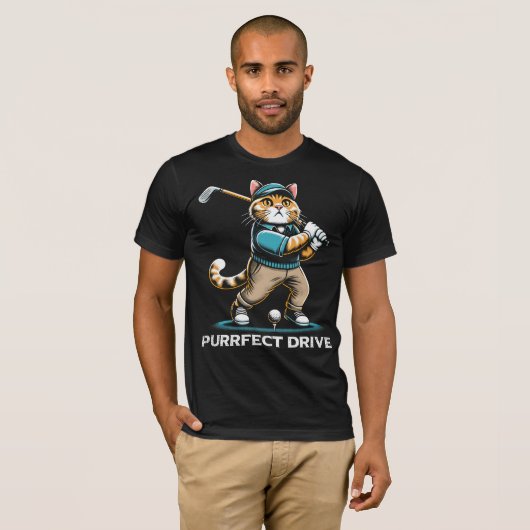 Perfecte Drive Golfing Cat Design T-shirt (Voorkant volledig)