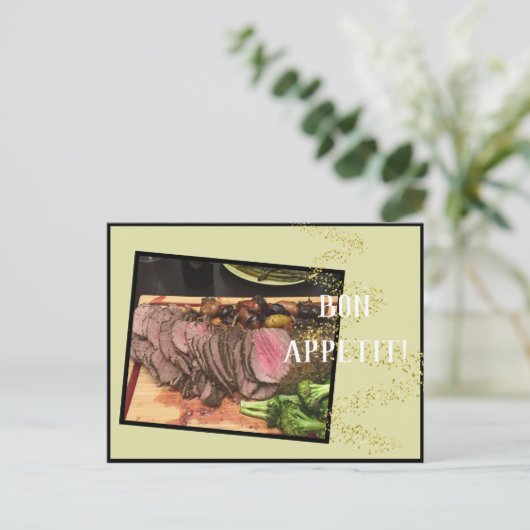 Perfecte eerste rib met aardappelen en Broccoli Si Briefkaart (Staand voorkant)