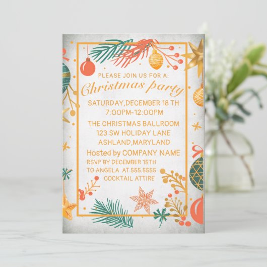 Perfecte, elegante, gouden kerst uitnodiging (Staand voorkant)