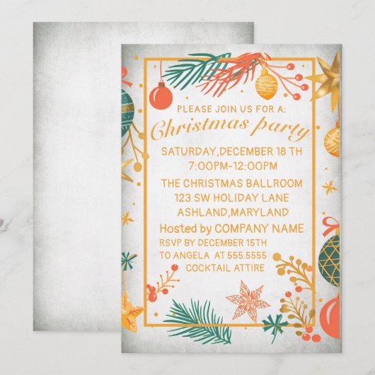 Perfecte, elegante, gouden kerst uitnodiging (Voorkant / Achterkant)