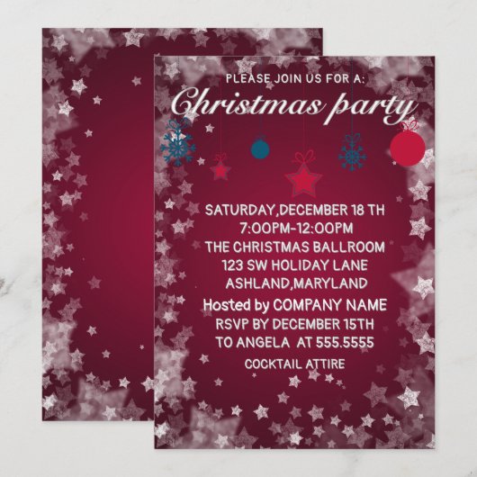 Perfecte, elegante, rode kerst uitnodiging (Voorkant / Achterkant)