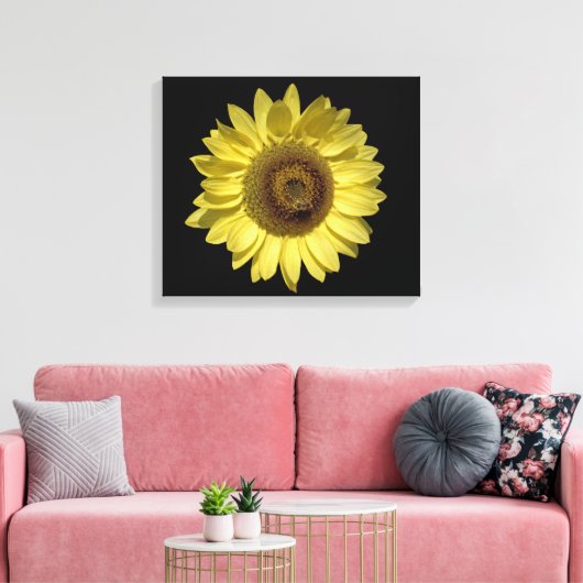 perfecte felgele zonnebloem en zwarte bij canvas afdruk (Insitu (Woonkamer))