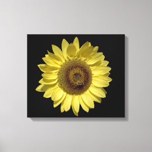 perfecte felgele zonnebloem en zwarte bij canvas afdruk
