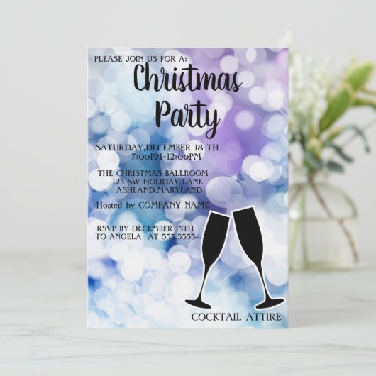 Perfecte, glinsterende wijnglas kerst uitnodiging (Staand voorkant)