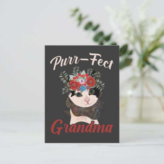 Perfecte Grandma Cat Flower liefhebbende grootoude Briefkaart (Staand voorkant)