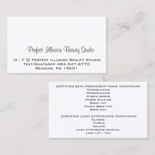 Perfecte illusie, prachtige Studio Services, zwart Visitekaartje (Voorkant / Achterkant)