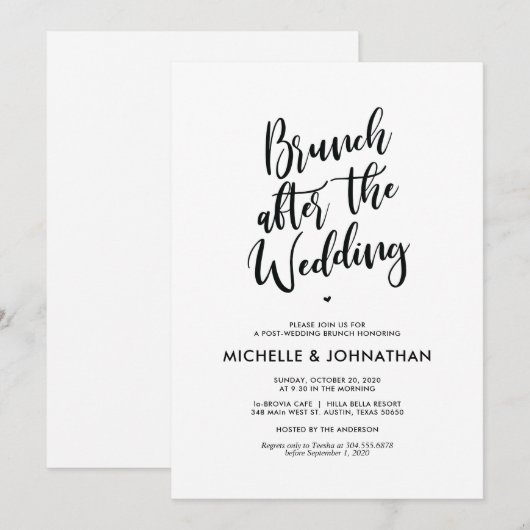 Perfecte kalligrafiespost Wedding Brunch nodigt ui Kaart (Voorkant / Achterkant)