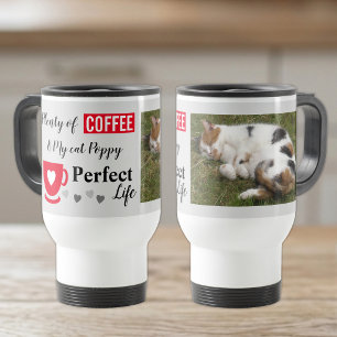 Perfecte kat huisdier en koffie grijs rood foto reisbeker