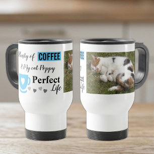 Perfecte kat huisdier en koffie witte blauwe foto reisbeker