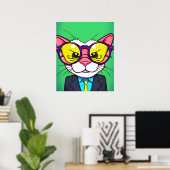 Perfecte kat in kostuum het Schilderen Digitale Ku Poster (Thuiskantoor)