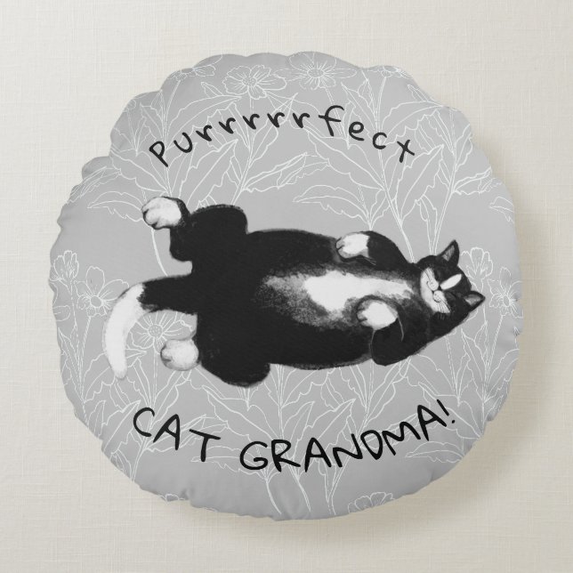 Perfecte kat oma rond kussen (Voorkant)