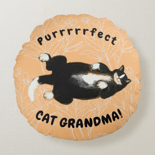 Perfecte kat oma rond kussen (Voorkant)