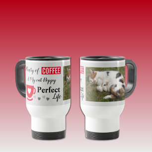 Perfecte kattenhuisje en rode koffiefoto reisbeker