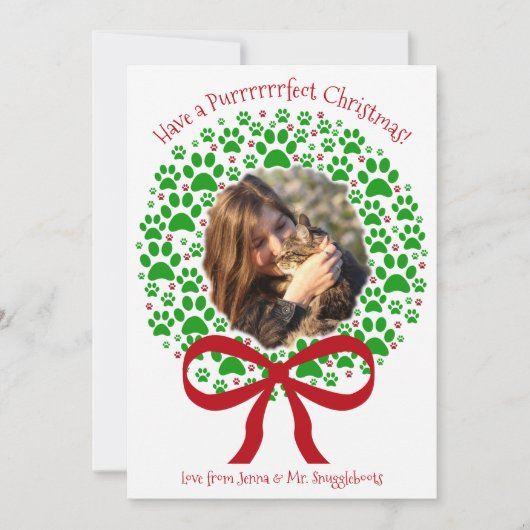 Perfecte Kerst Fun Paw Print krans foto Feestdagenkaart (Voorkant)