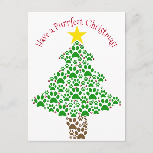 Perfecte kerst grappige kat poot print foto feestdagenkaart (Voorkant)