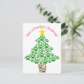 Perfecte kerst grappige kat poot print foto feestdagenkaart (Staand voorkant)