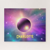 Perfecte kosmische Paarse bol die om de ruimte dra Legpuzzel (Horizontaal)